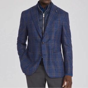 JACK VICTOR MIDLAND BLUE PLAID WOOL BLAZER